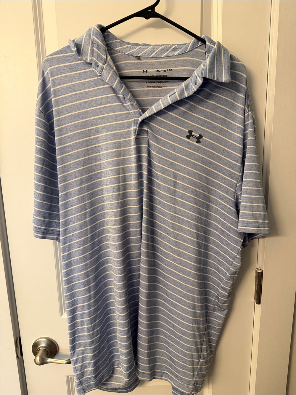 Under Armour Men’s Blue and White Striped Polo
